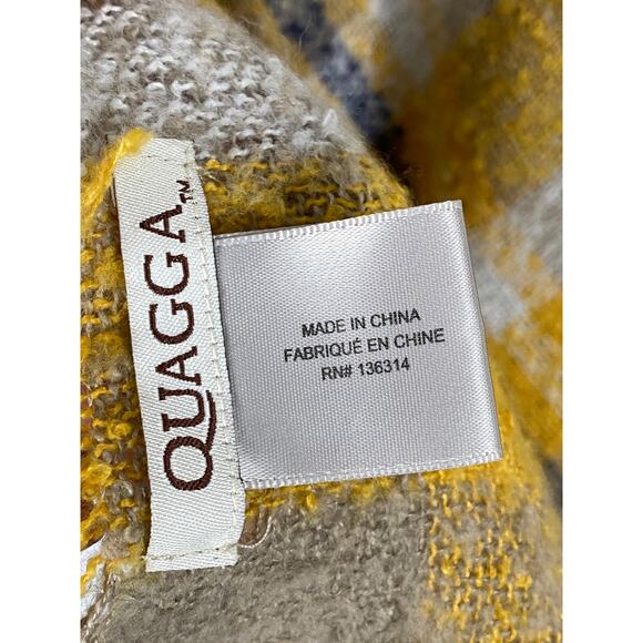 Quagga Plaid Tan Yellow Square Afghan Shrug Fringe Wrap One Size - Picture 4 of 7
